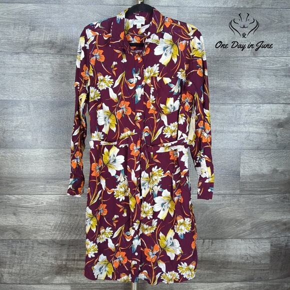 St. John's Bay Long Sleeve Button Front Tie Dress Size L - Picture 1 of 7